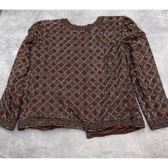 Patrice Designs Jacket Women Large Brown Metallic Allover Embellish Silk USA VTG - Picture 10 of 11
